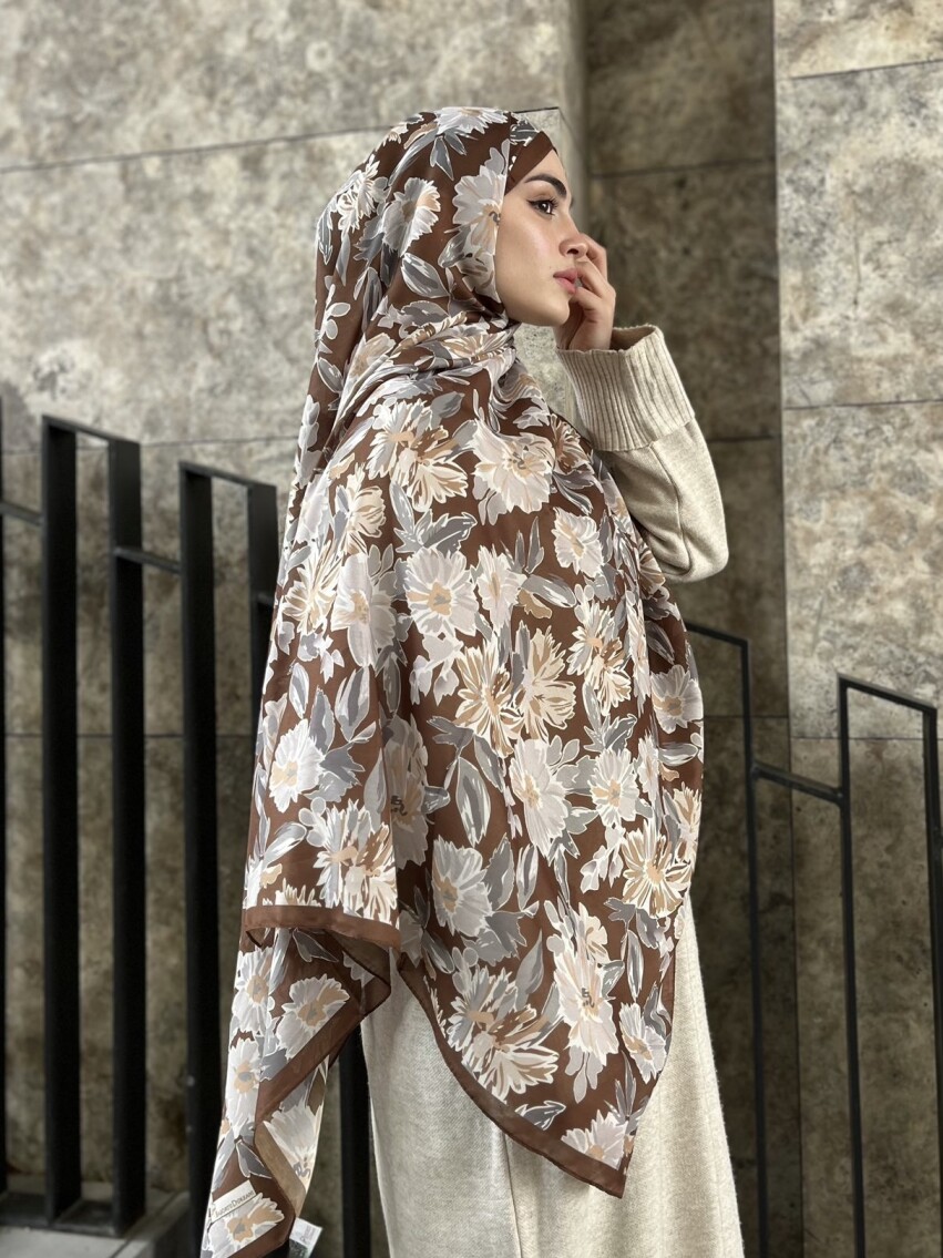 MATİLDA DESEN ŞAL - KAHVERENGİ - 1