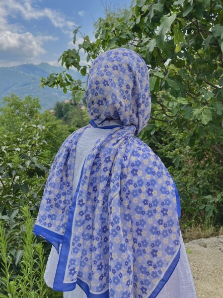 MAVİ KIR ÇİÇEĞİ DESEN ANNE ŞAL - 2