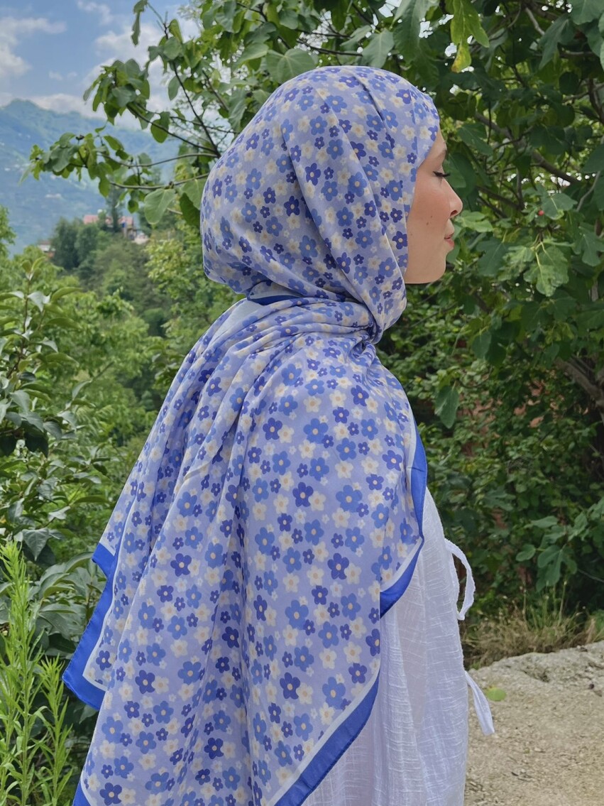 MAVİ KIR ÇİÇEĞİ DESEN ANNE ŞAL - 3