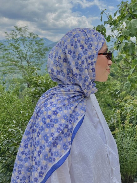MAVİ KIR ÇİÇEĞİ DESEN ANNE ŞAL - 