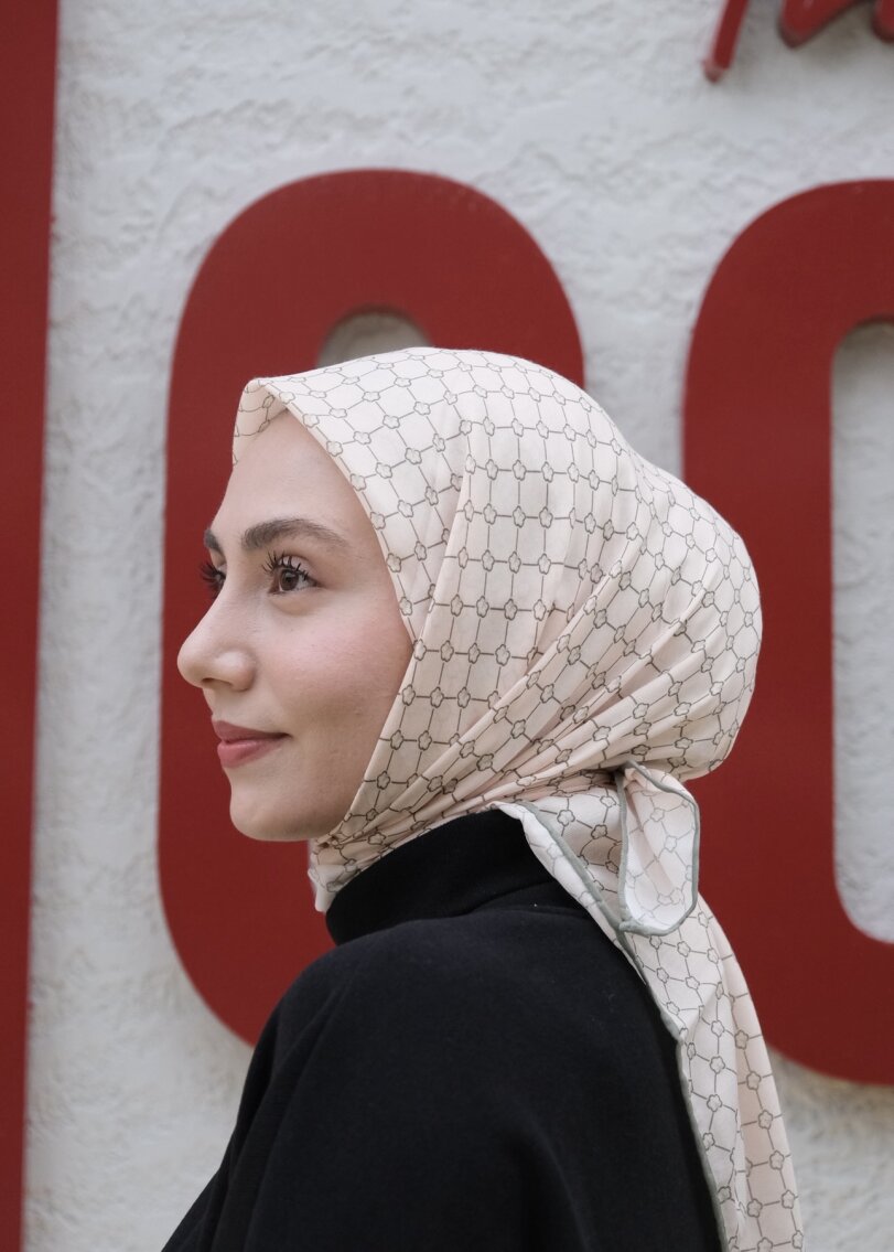 MONOGRAM EŞARP - KREM-YEŞİL - 1