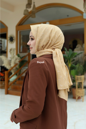 PAMUK VUAL YAPRAK DESEN JAKAR ŞAL - BAŞAK - 