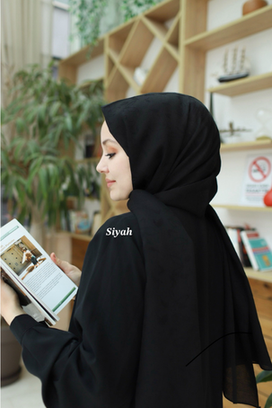 PAMUK VUAL YAPRAK DESEN JAKAR ŞAL - SİYAH - 