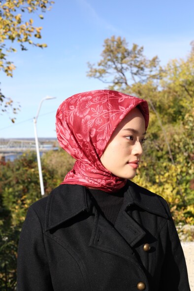 RETRO DESEN EŞARP - BORDO - 