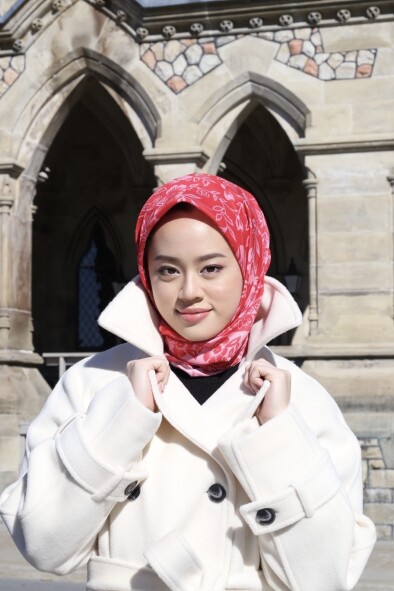 RETRO DESEN EŞARP - KIRMIZI - 