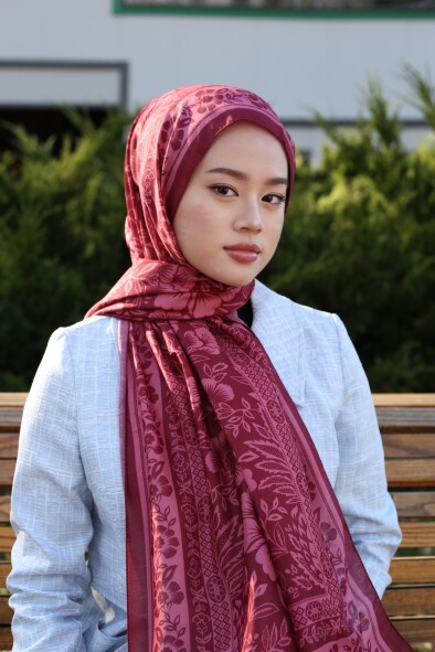 RETRO DESEN ŞAL - BORDO 