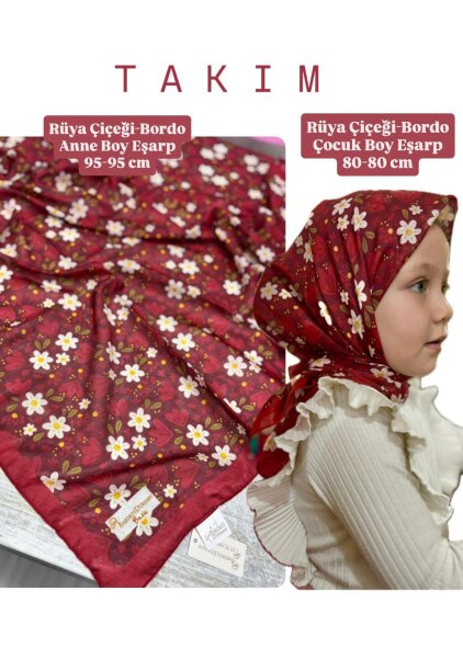 RÜYA ÇİÇEĞİ DESEN BORDO ANNE-KIZ ESARP TAKIMI - 