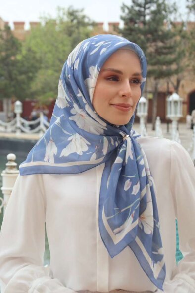 SILK GARDEN EŞARP - DENİM BLUE - 