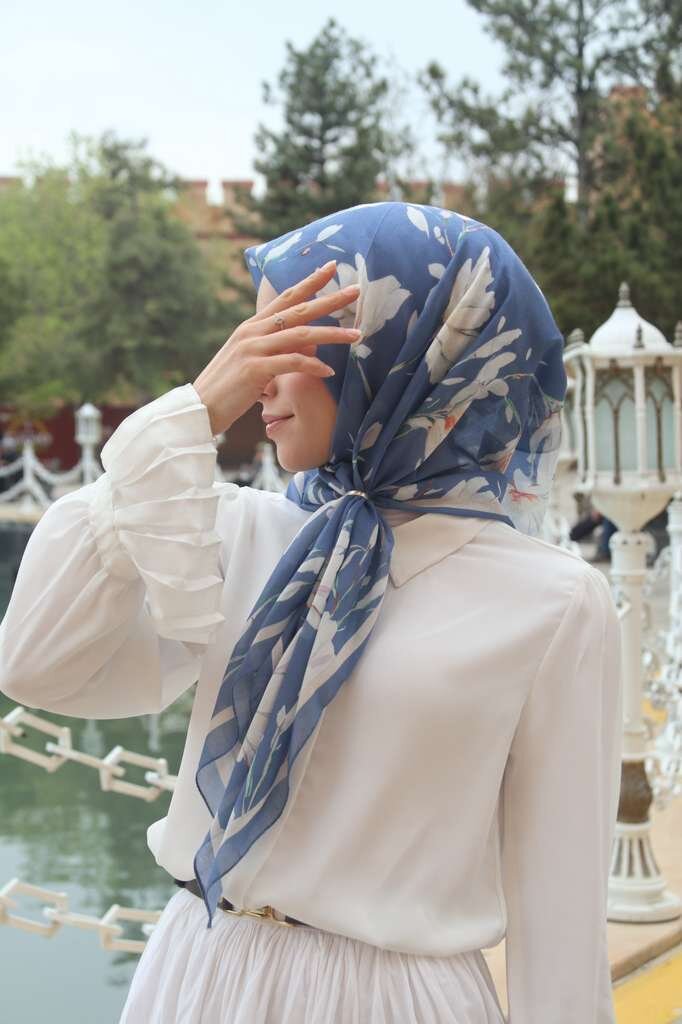 SILK GARDEN EŞARP - DENİM BLUE - 4