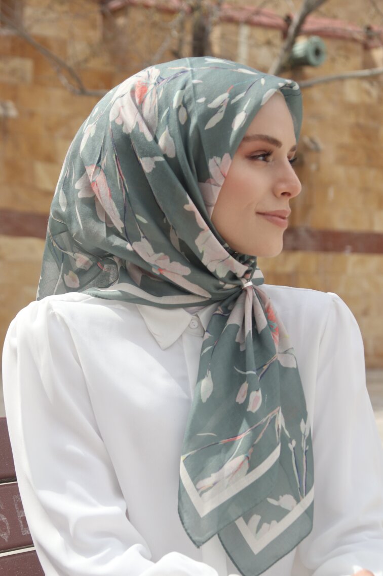 SILK GARDEN EŞARP - DERİN HAKİ - 1
