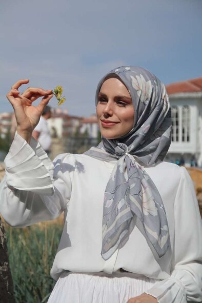 SILK GARDEN EŞARP - İPEK GRİ - 