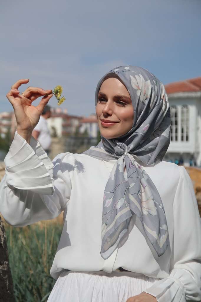 SILK GARDEN EŞARP - İPEK GRİ - 1