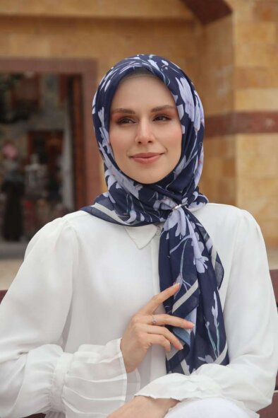 SILK GARDEN EŞARP - LACİVERT - 3