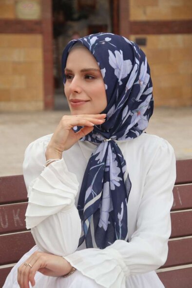 SILK GARDEN EŞARP - LACİVERT - 