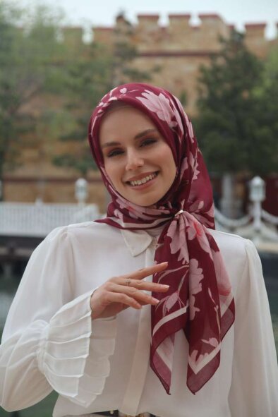 SILK GARDEN EŞARP - ŞARABİ - 3