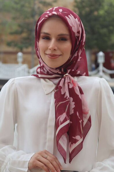 SILK GARDEN EŞARP - ŞARABİ - 4