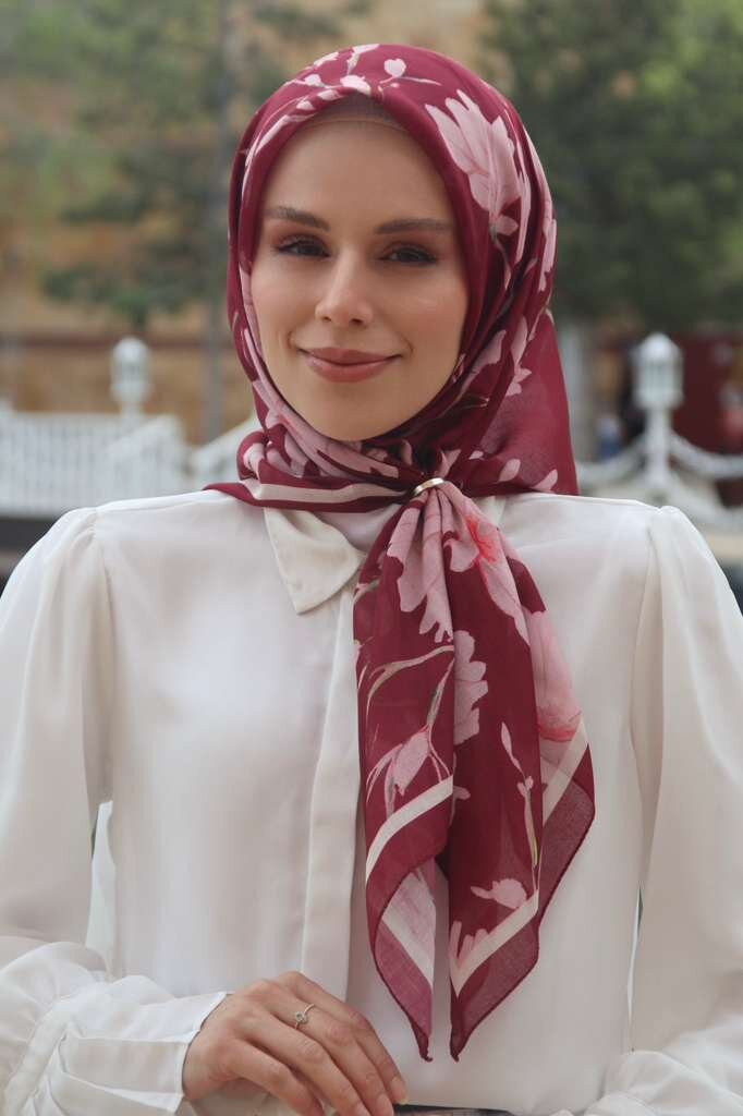 SILK GARDEN EŞARP - ŞARABİ - 4