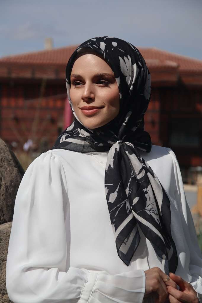 SILK GARDEN EŞARP - SİYAH - 4