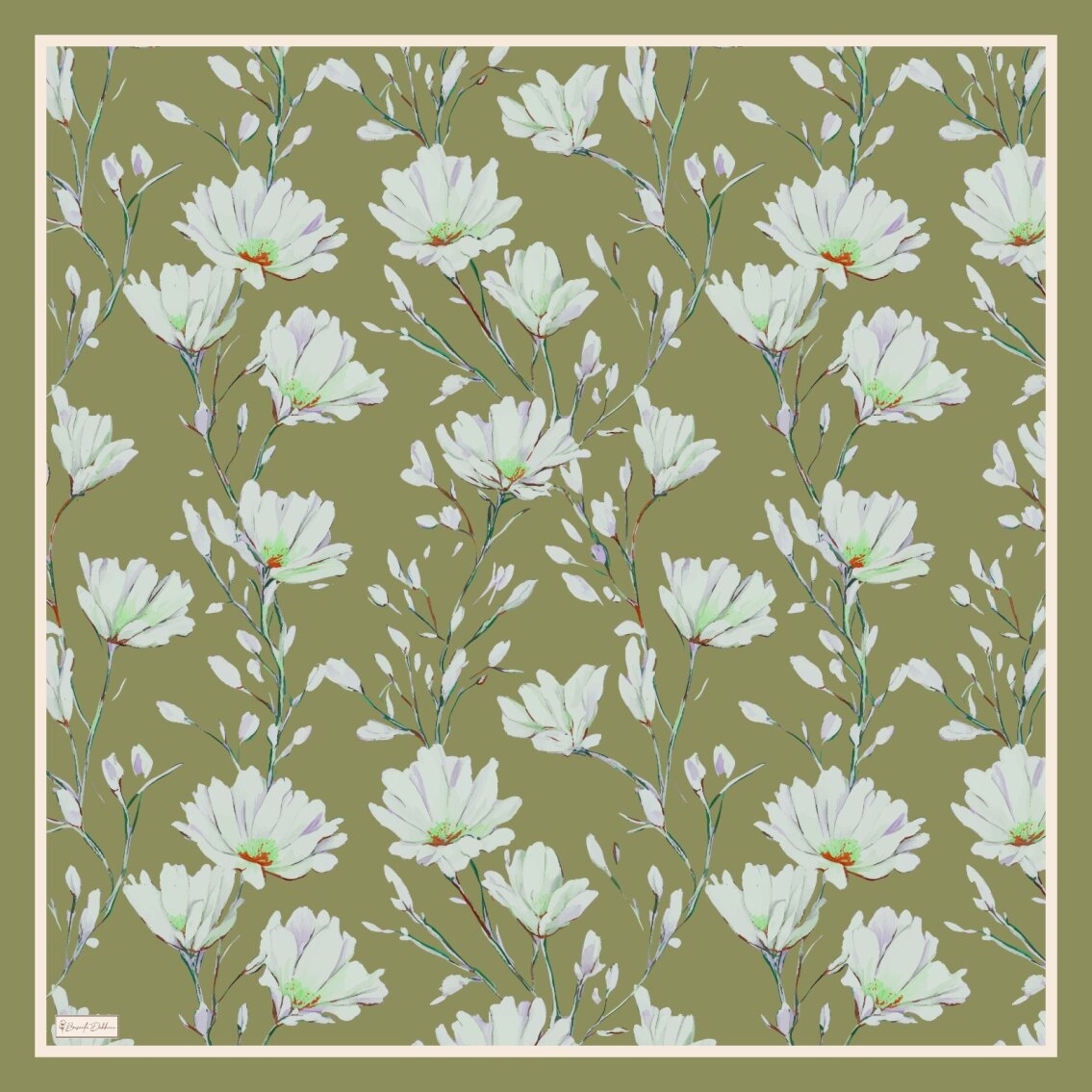 SILK GARDEN EŞARP - ZEYTİN YEŞİLİ - 2