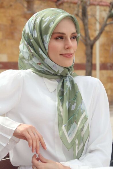 SILK GARDEN EŞARP - ZEYTİN YEŞİLİ - 