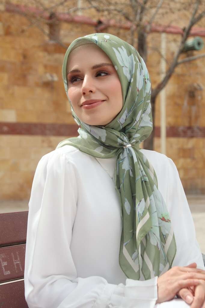 SILK GARDEN EŞARP - ZEYTİN YEŞİLİ - 3