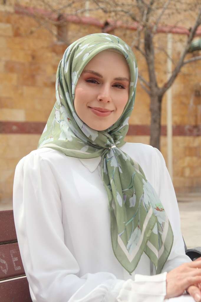 SILK GARDEN EŞARP - ZEYTİN YEŞİLİ - 4