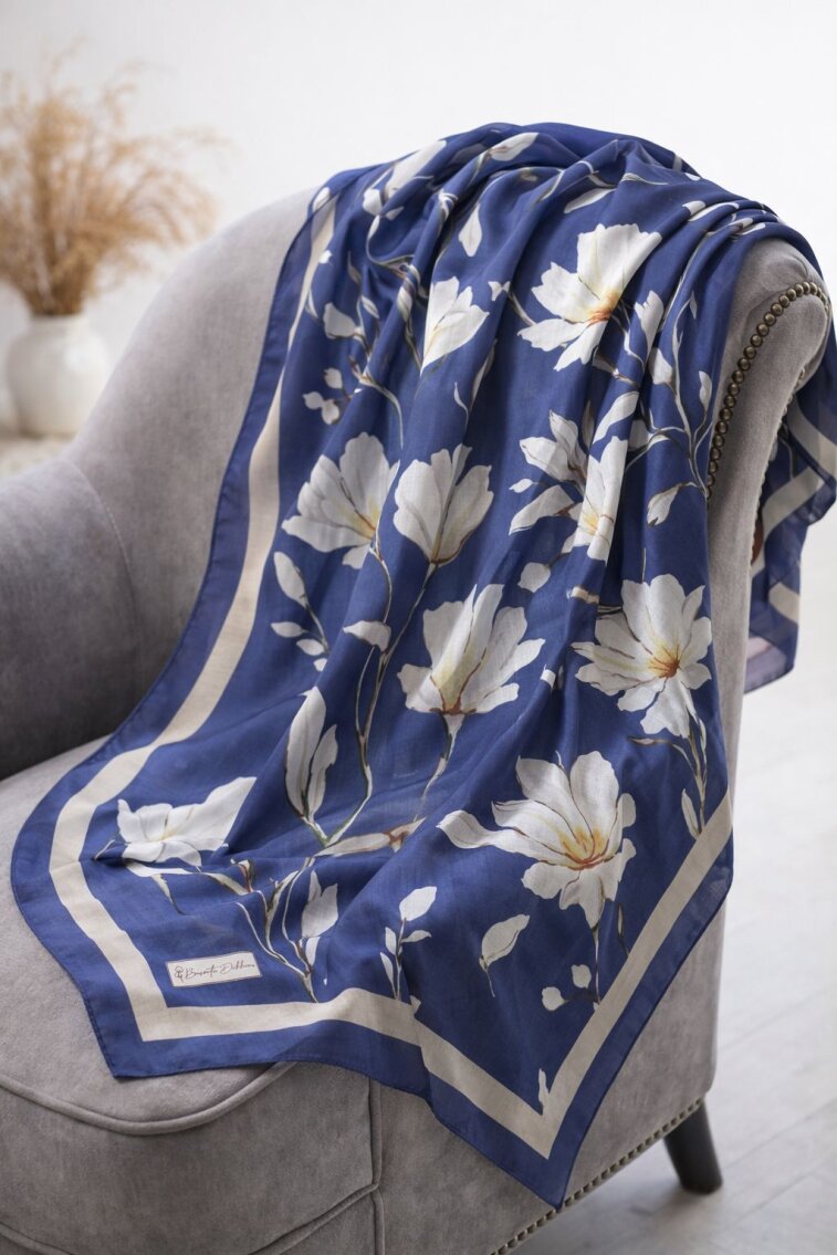 SİLK GARDEN ŞAL - DENİM BLUE - 2