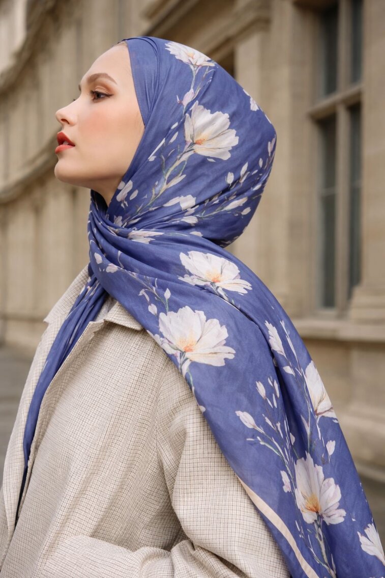 SİLK GARDEN ŞAL - DENİM BLUE - 1