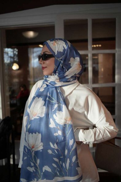 SİLK GARDEN ŞAL - DENİM BLUE - 