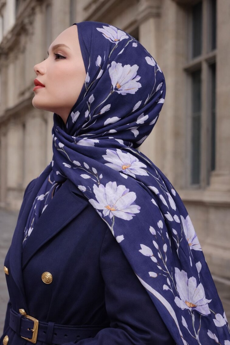 SİLK GARDEN ŞAL - LACİVERT - 1