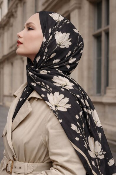 SİLK GARDEN ŞAL - SİYAH - 