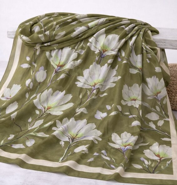 SİLK GARDEN ŞAL - ZEYTİN YEŞİLİ - 2