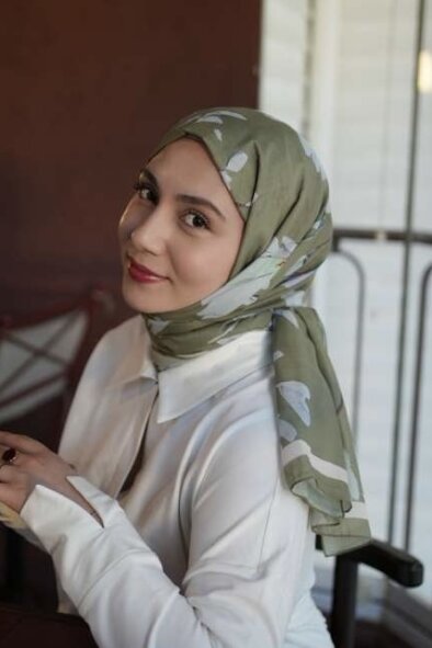 SILK GARDEN ŞAL - ZEYTİN YEŞİLİ - 