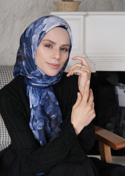 VELVET BLOOM EŞARP - GECE MAVİSİ - 2