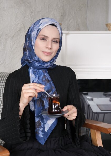 VELVET BLOOM EŞARP - GECE MAVİSİ - 