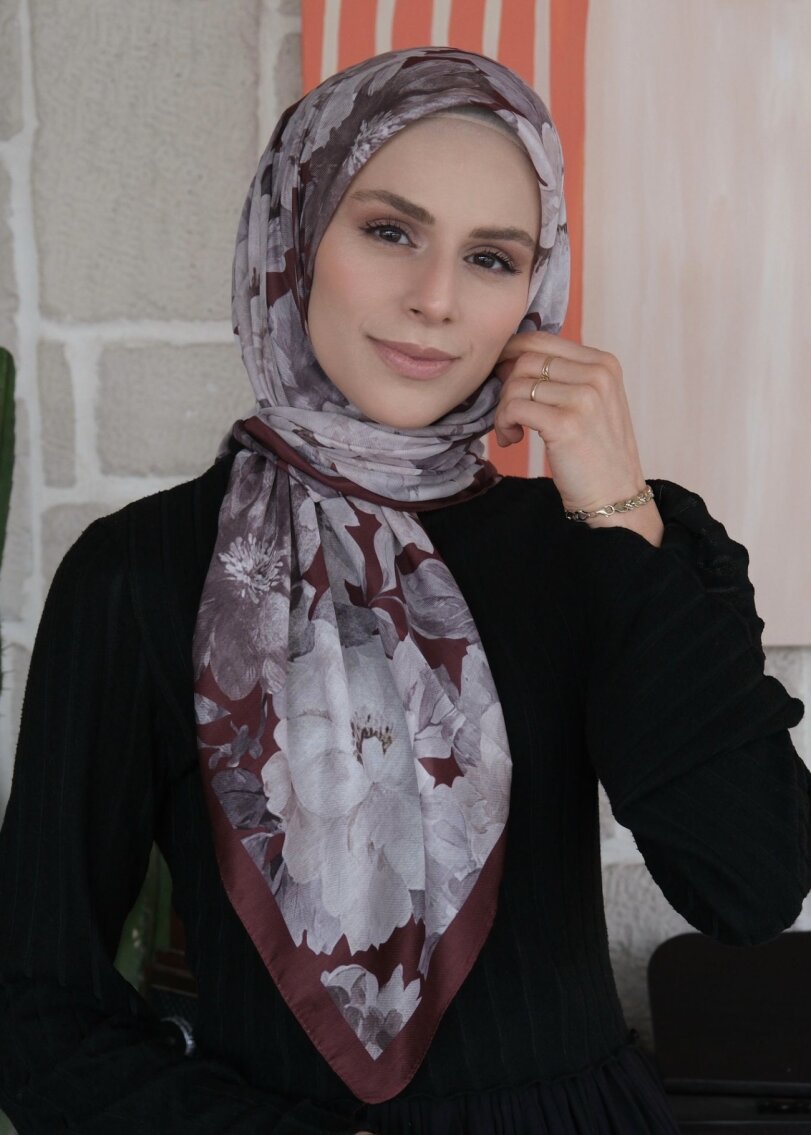 VELVET BLOOM EŞARP - KIZIL KAHVE - 1