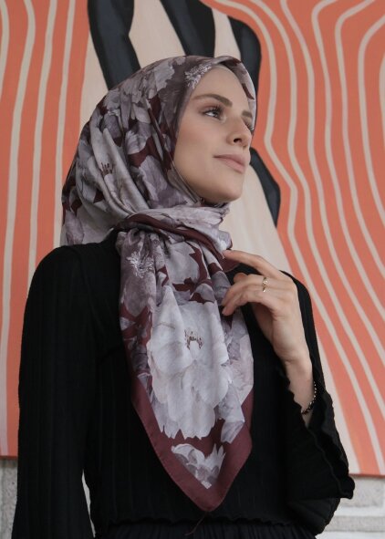 VELVET BLOOM EŞARP - KIZIL KAHVE - 3