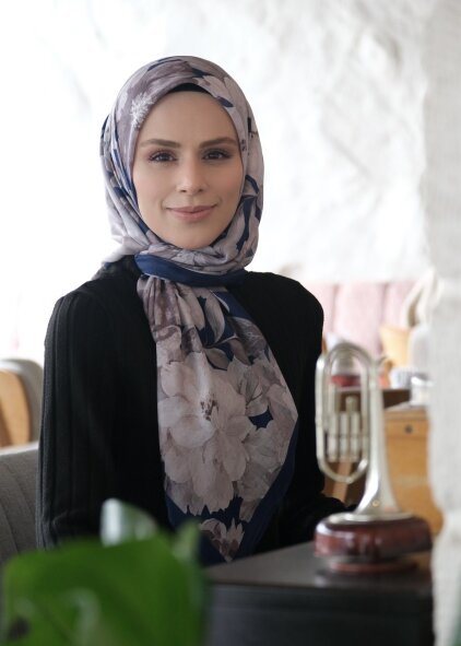 VELVET BLOOM EŞARP - LACİVERT BEJ - 