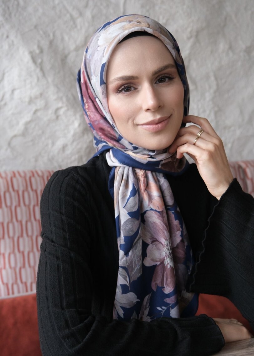 VELVET BLOOM EŞARP - RENKLİ LACİVERT - 2