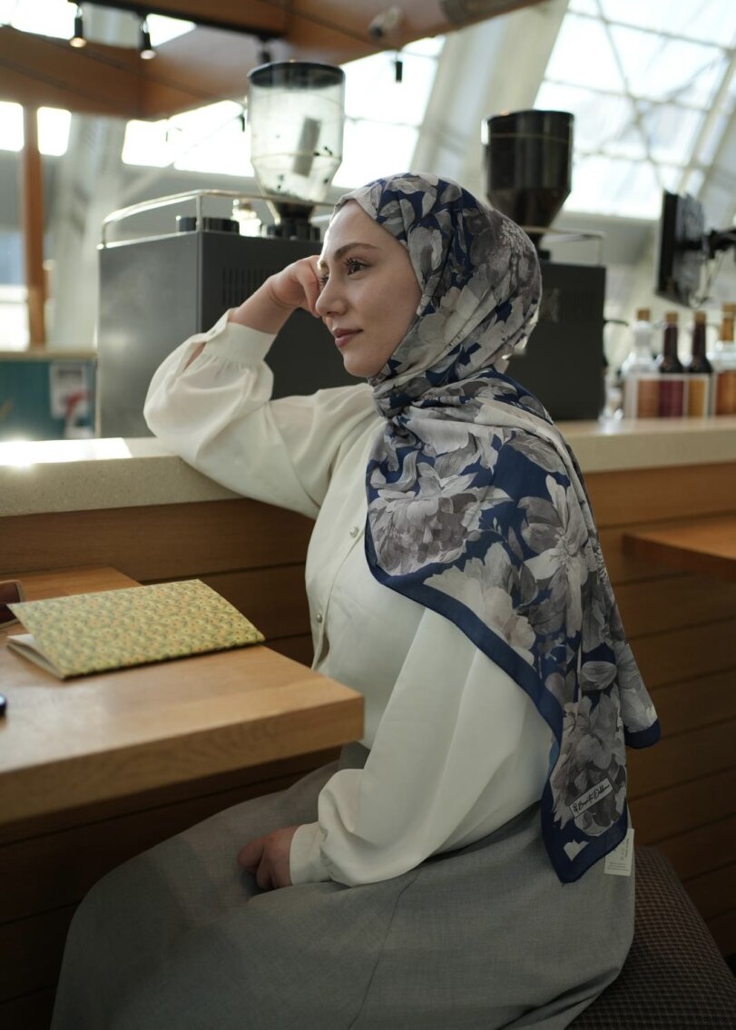 VELVET BLOOM ŞAL - LACIVERT BEJ - 5