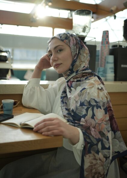 VELVET BLOOM ŞAL - RENKLI LACIVERT - 2