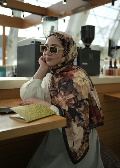 VELVET BLOOM ŞAL - SİYAH - AUTUMN - 