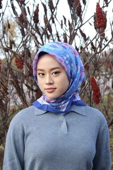 VİNTAGE DESEN EŞARP - MAVİ - 