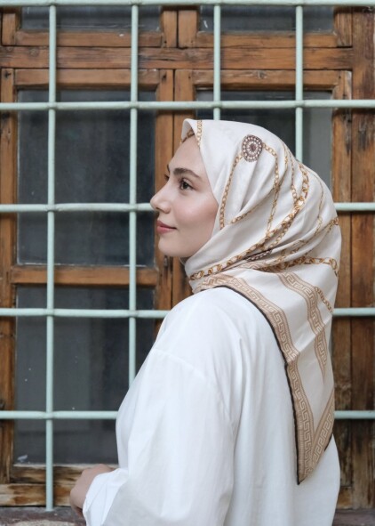 ZİNCİR DESEN EŞARP - BEJ 