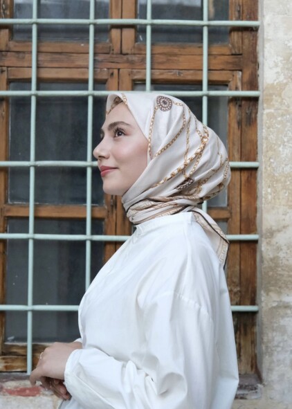 ZİNCİR DESEN EŞARP - BEJ - 4