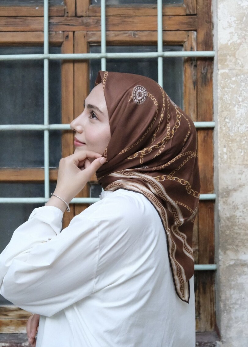 ZİNCİR DESEN EŞARP - ÇİKOLATA KAHVE - 2