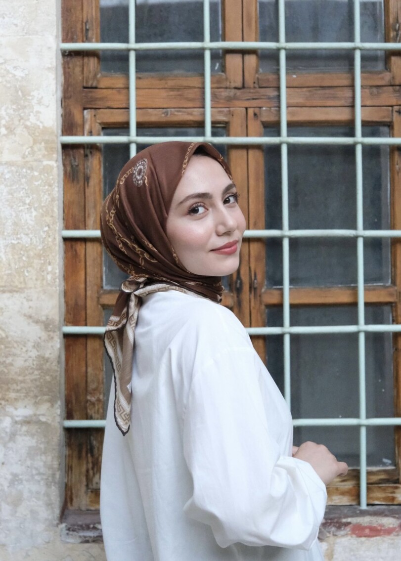 ZİNCİR DESEN EŞARP - ÇİKOLATA KAHVE - 4