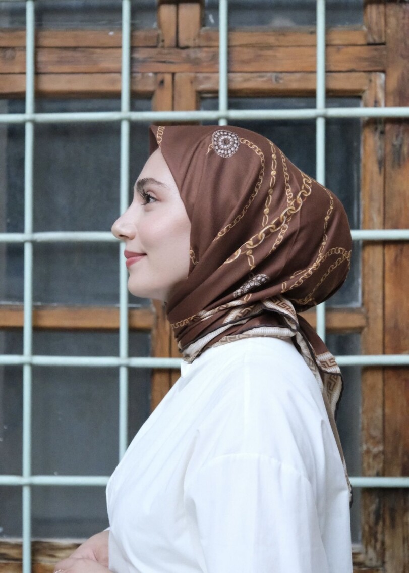 ZİNCİR DESEN EŞARP - ÇİKOLATA KAHVE - 1