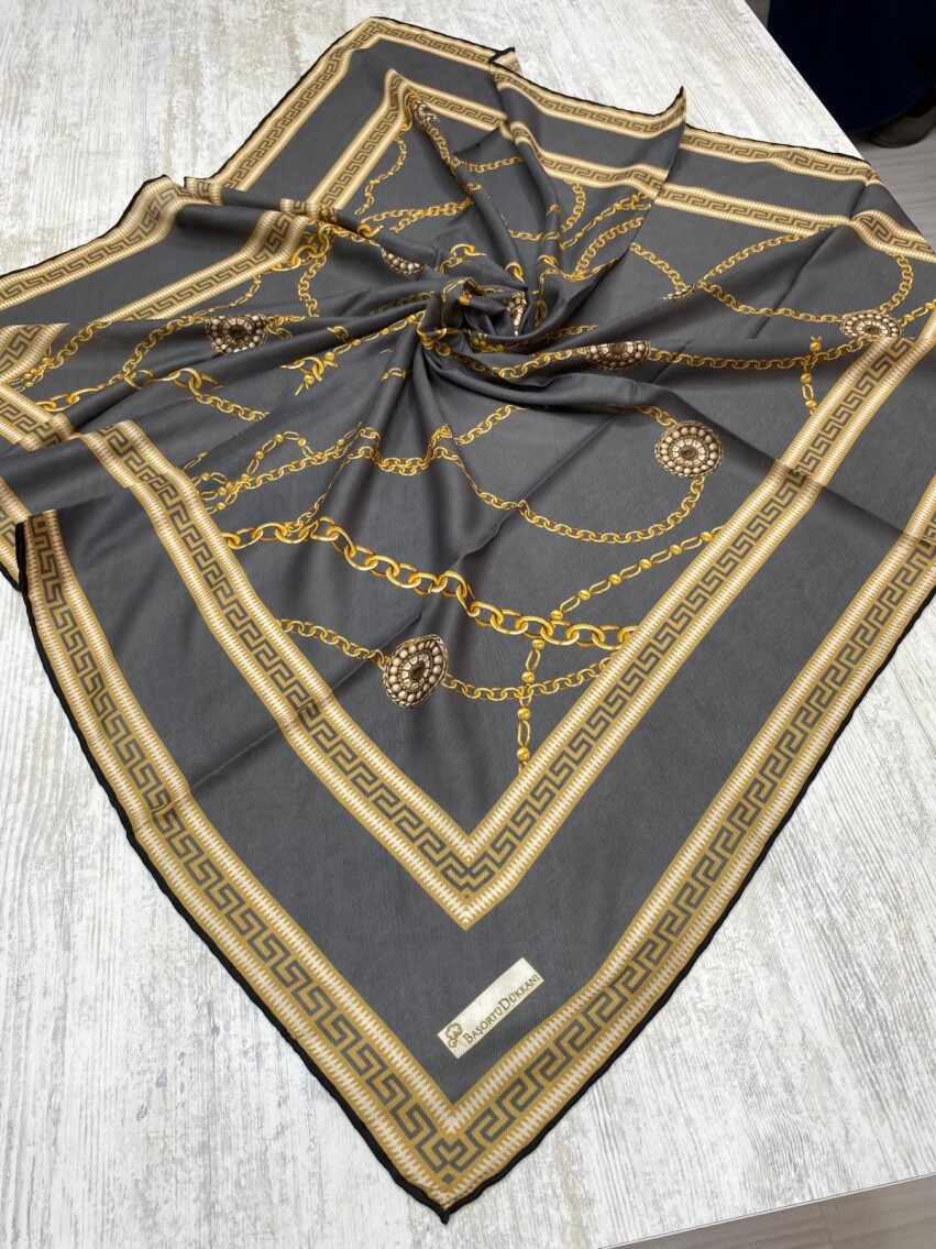 ZİNCİR DESEN EŞARP - FÜME - 2