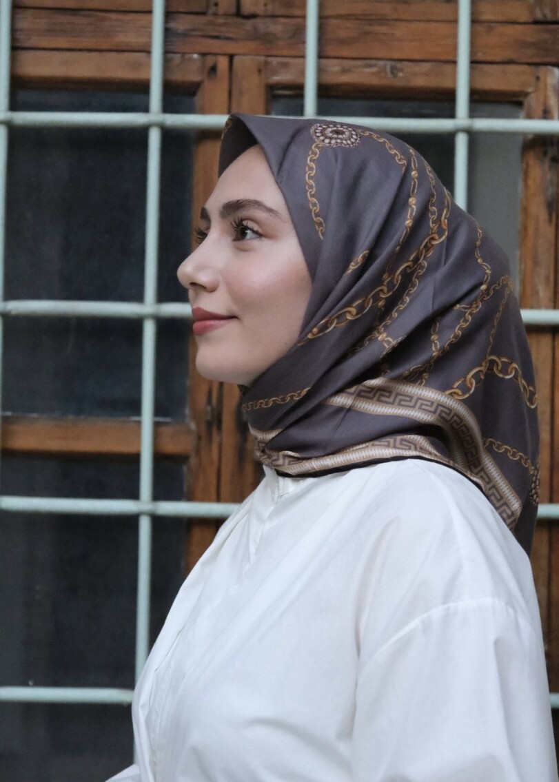 ZİNCİR DESEN EŞARP - FÜME - 1